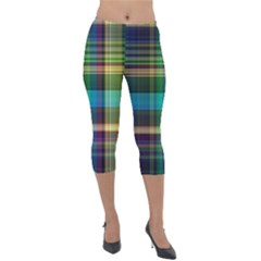 Colorful Madras Plaid Lightweight Velour Capri Leggings  by SpinnyChairDesigns