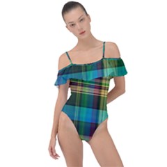 Colorful Madras Plaid Frill Detail One Piece Swimsuit by SpinnyChairDesigns