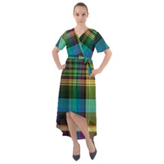 Colorful Madras Plaid Front Wrap High Low Dress by SpinnyChairDesigns