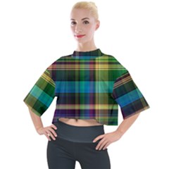 Colorful Madras Plaid Mock Neck Tee by SpinnyChairDesigns