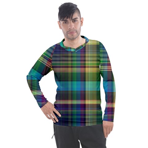 Colorful Madras Plaid Men s Pique Long Sleeve Tee by SpinnyChairDesigns