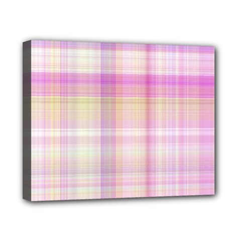 Pink Madras Plaid Canvas 10  X 8  (stretched) by SpinnyChairDesigns