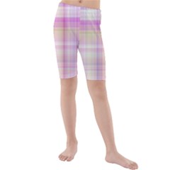 Pink Madras Plaid Kids  Mid Length Swim Shorts by SpinnyChairDesigns