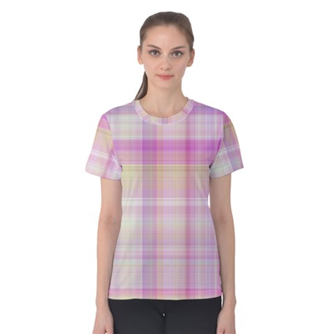 Pink Madras Plaid Women s Cotton Tee by SpinnyChairDesigns