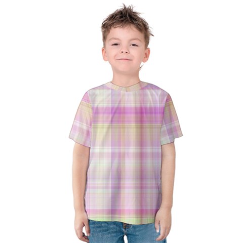 Pink Madras Plaid Kids  Cotton Tee by SpinnyChairDesigns