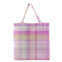 Pink Madras Plaid Grocery Tote Bag by SpinnyChairDesigns