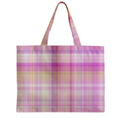 Pink Madras Plaid Zipper Mini Tote Bag by SpinnyChairDesigns