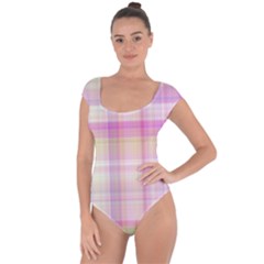 Pink Madras Plaid Short Sleeve Leotard  by SpinnyChairDesigns