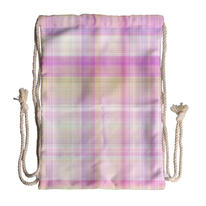 Pink Madras Plaid Drawstring Bag (Large)