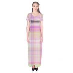 Pink Madras Plaid Short Sleeve Maxi Dress by SpinnyChairDesigns