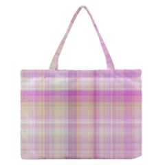 Pink Madras Plaid Zipper Medium Tote Bag by SpinnyChairDesigns