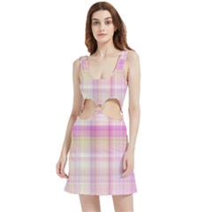 Pink Madras Plaid Velvet Cutout Dress by SpinnyChairDesigns