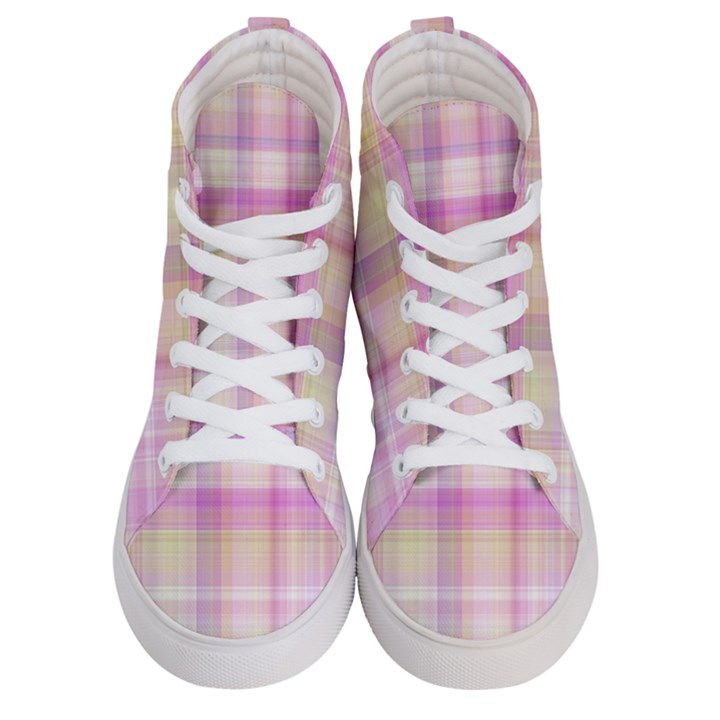 Pink Madras Plaid Men s Hi-Top Skate Sneakers