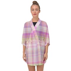 Pink Madras Plaid Half Sleeve Chiffon Kimono by SpinnyChairDesigns