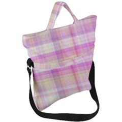 Pink Madras Plaid Fold Over Handle Tote Bag by SpinnyChairDesigns