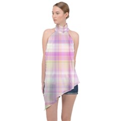 Pink Madras Plaid Halter Asymmetric Satin Top by SpinnyChairDesigns