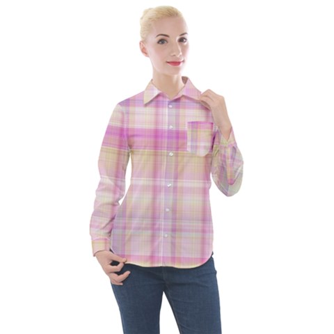 Pink Madras Plaid Women s Long Sleeve Pocket Shirt by SpinnyChairDesigns