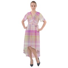 Pink Madras Plaid Front Wrap High Low Dress by SpinnyChairDesigns