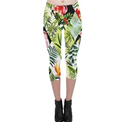 Flamingo Ropical Capri Leggings  by designsbymallika