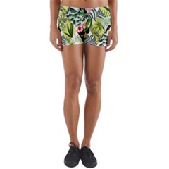 Flamingo Ropical Yoga Shorts by designsbymallika