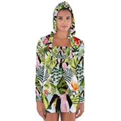 Flamingo Ropical Long Sleeve Hooded T-shirt by designsbymallika