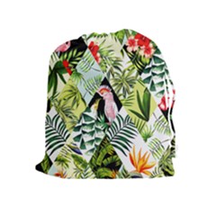 Flamingo Ropical Drawstring Pouch (xl) by designsbymallika