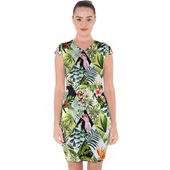 Flamingo Ropical Capsleeve Drawstring Dress  by designsbymallika