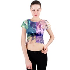 Purple Tropical Pattern Crew Neck Crop Top by designsbymallika