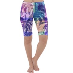 Purple Tropical Pattern Cropped Leggings  by designsbymallika