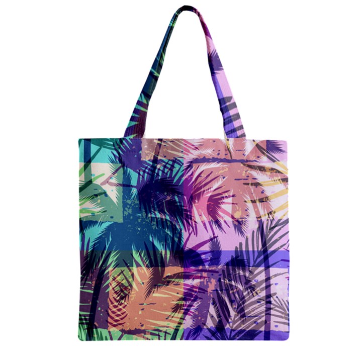 Purple Tropical Pattern Zipper Grocery Tote Bag