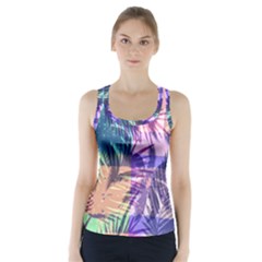 Purple Tropical Pattern Racer Back Sports Top by designsbymallika