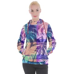 Purple Tropical Pattern Women s Hooded Pullover by designsbymallika