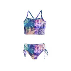 Purple Tropical Pattern Girls  Tankini Swimsuit by designsbymallika