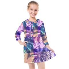 Purple Tropical Pattern Kids  Quarter Sleeve Shirt Dress by designsbymallika