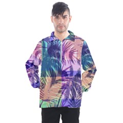 Purple Tropical Pattern Men s Half Zip Pullover by designsbymallika