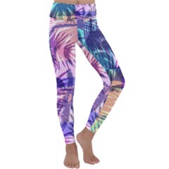 Purple Tropical Pattern Kids  Lightweight Velour Classic Yoga Leggings by designsbymallika