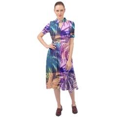 Purple Tropical Pattern Keyhole Neckline Chiffon Dress by designsbymallika