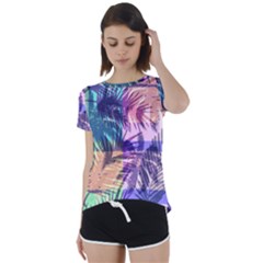 Purple Tropical Pattern Short Sleeve Foldover Tee by designsbymallika