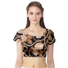 Offwhite Chain Pattern Short Sleeve Crop Top by designsbymallika