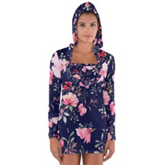 Printed Floral Pattern Long Sleeve Hooded T-shirt by designsbymallika