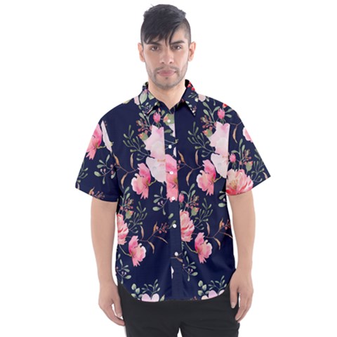 Printed Floral Pattern Men s Short Sleeve Shirt by designsbymallika