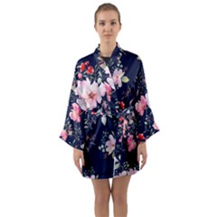 Printed Floral Pattern Long Sleeve Satin Kimono by designsbymallika