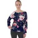 Printed Floral Pattern Off Shoulder Long Sleeve Velour Top View1