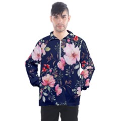 Printed Floral Pattern Men s Half Zip Pullover by designsbymallika