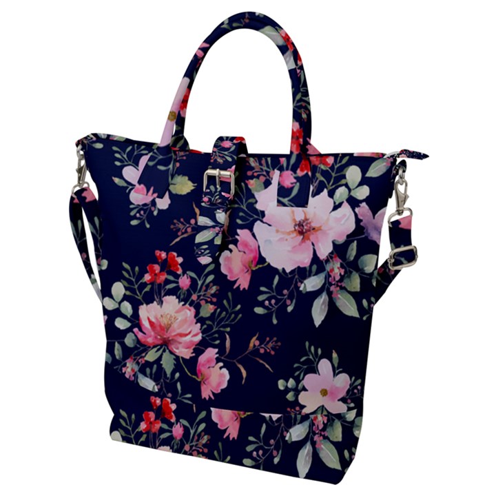 Printed Floral Pattern Buckle Top Tote Bag