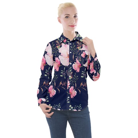 Printed Floral Pattern Women s Long Sleeve Pocket Shirt by designsbymallika