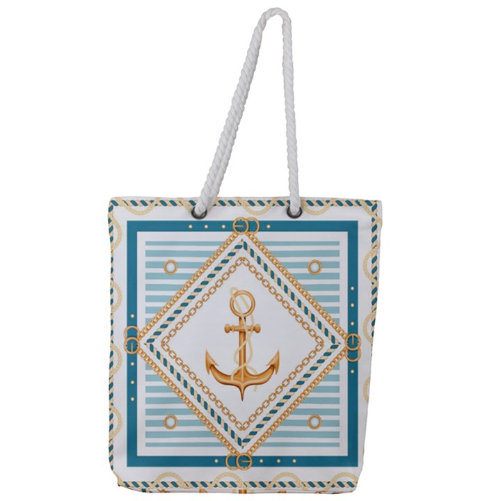 Chain Pattern Blue 6 Full Print Rope Handle Tote (Large)