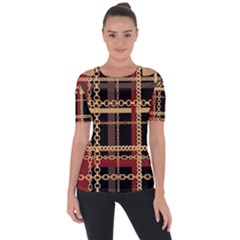 Red Black Checks Shoulder Cut Out Short Sleeve Top by designsbymallika