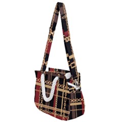 Red Black Checks Rope Handles Shoulder Strap Bag by designsbymallika