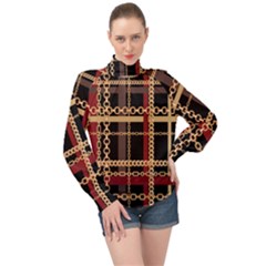 Red Black Checks High Neck Long Sleeve Chiffon Top by designsbymallika